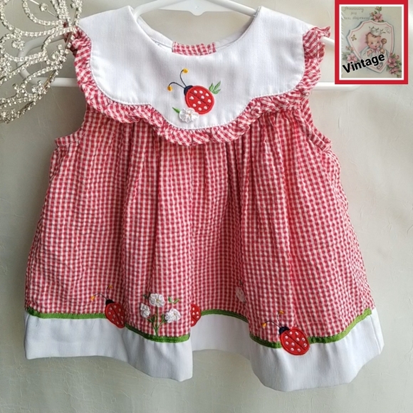 π Vintage Little Bitty 6-9m Dress Red & White